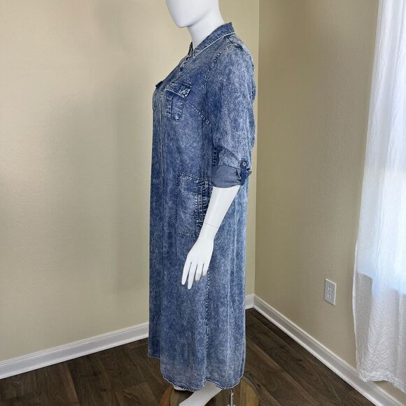 Soft Surroundings Women's Size Petite XL Tencel Acid Wash Maxi Shirt Denim Dress - Picture 11 of 17